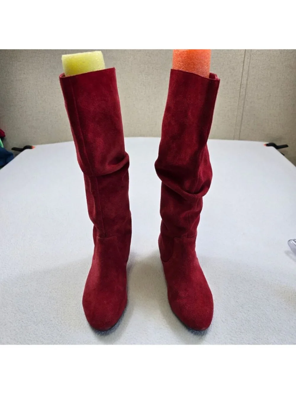 Red Suede Womens Tall Slouch Boots Sz 6M Arkansas Razorbacks Embroidery Leather - Picture 4 of 9